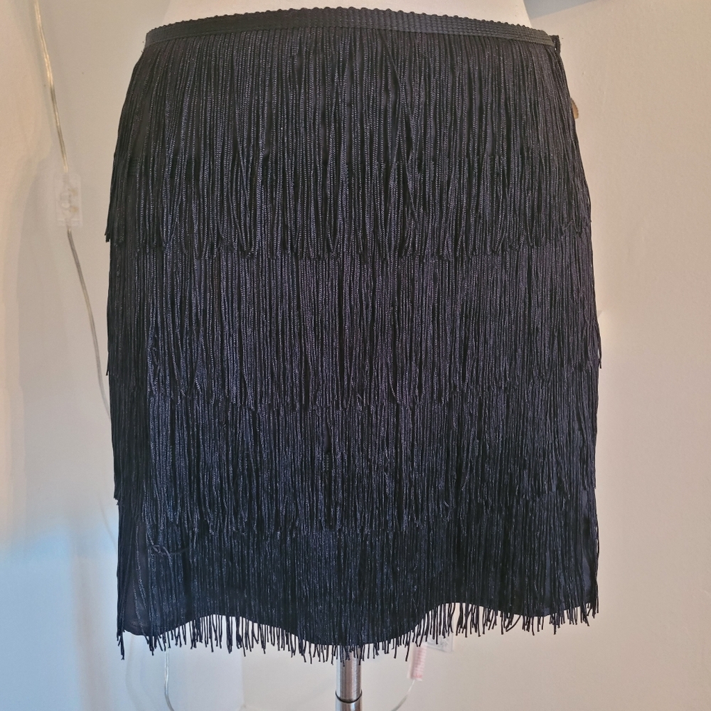 Le Lis Collective Black Fringe Mini Skirt Size Large